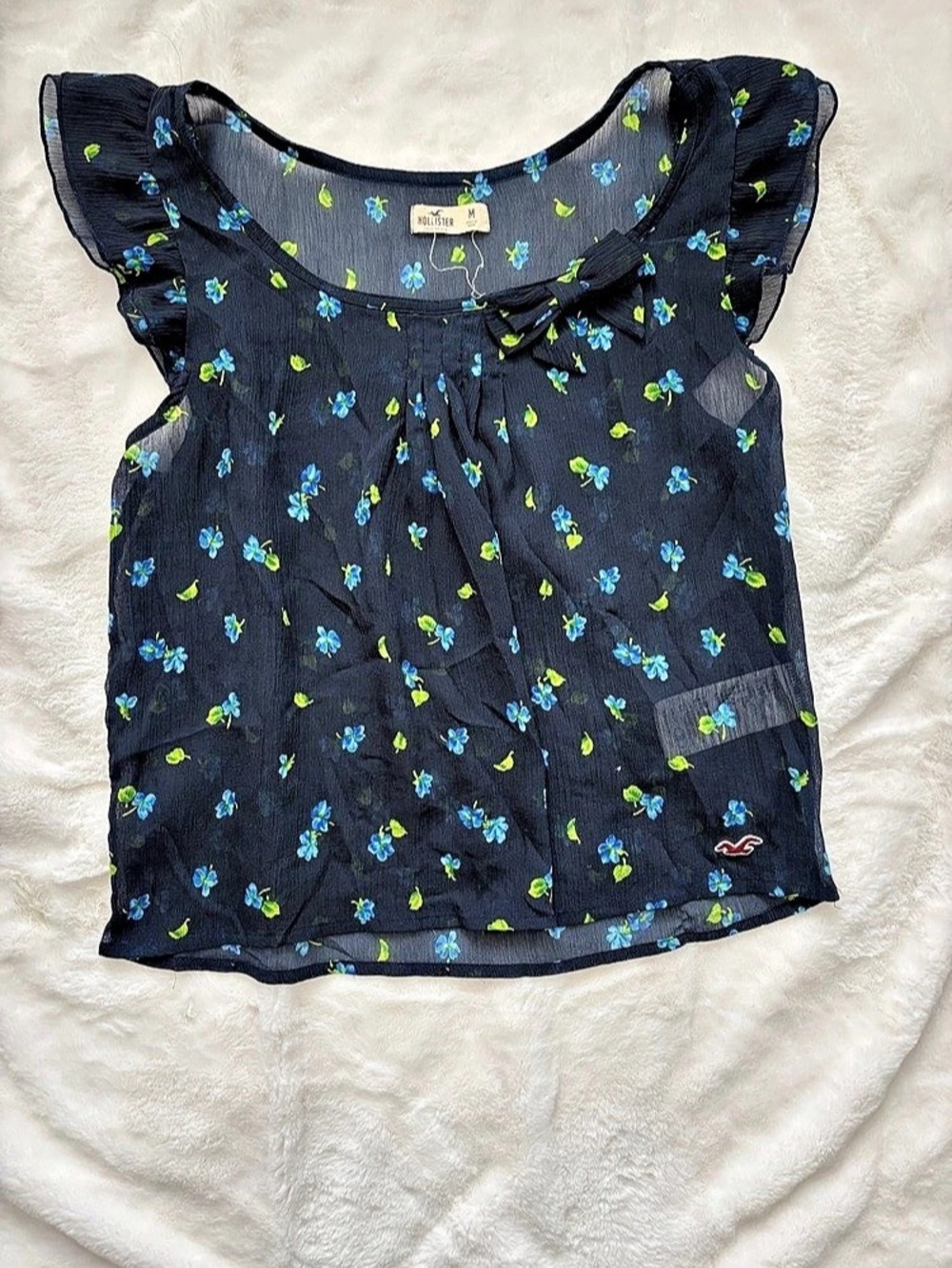 Hollister Floral Ruffle Tank Top in Blue & Green Size Medium